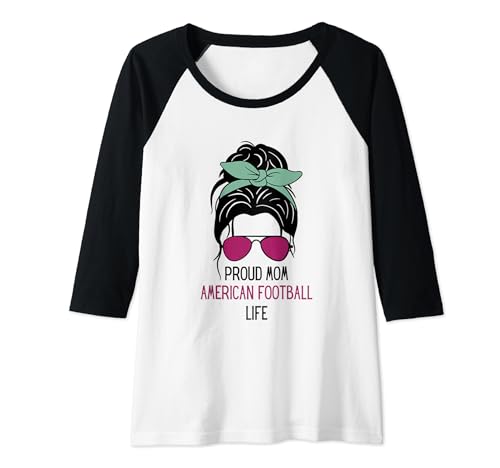 Womens American Football Mom Outfit Messy Hair Bun Mothers Day Raglan Baseball Tee