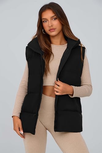 PRETTYGARDEN Women's Puffer Jacket Vests 2025 Fall Casual Sleeveless Stand Collar Zip Up Coats Warm Winter Outerwear3