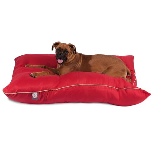 Image of Majestic Pet Rectangle Large Dog Bed Washable - Non Slip Comfy Pet Bed - Dog Crate Bed Super Value Pillow Dog Bed - Dog Kennel Bed for Sleeping - Dog Bed Large Breed 46 x 35 Inch - Solid Red