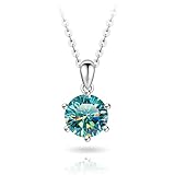 GIGAJEWE Blue Green Color 8.0mm 2.0ct Round Cut VVS1 Moissanite Necklace 18K White Gold Plated 925 Silver Moissanite Necklace With Certificate Diamond Test Passed Jewelry For Woman (Cyan Round)