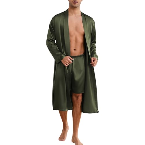 MYVVKIA Peignoirs à Manches Longues en Satin de Soie pour Hommes avec Short Ensemble de 2 Peignoirs Kimono Luxueux et légers
