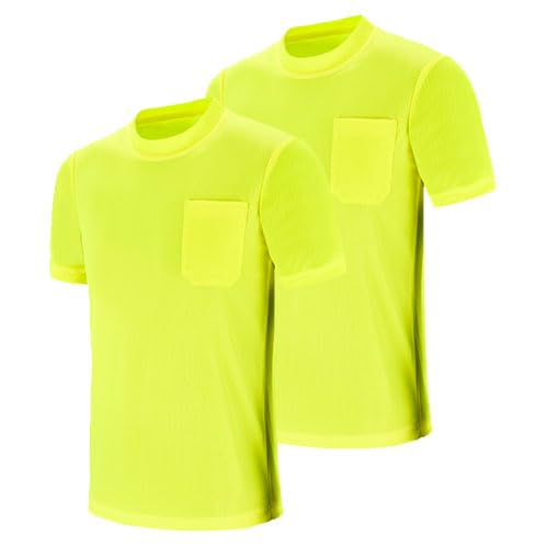 AK A-KSAFETY Hi Vis Shirt Shirts for Men -Neon Work Shirts! High Visibility T-Shirt with Pocket for Work