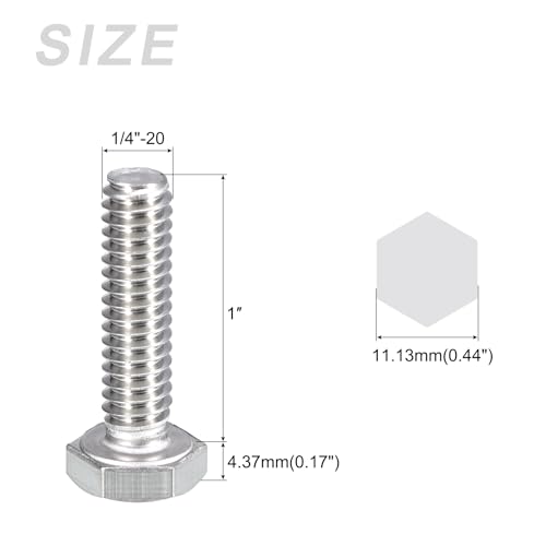 Image of METALLIXITY Hex Head Bolts (1 /4-20 x 1) 10Pcs, 304 Stainless Steel 18-8, Fully Threaded, External Hex Drive, Plain Finish, Hex Head Screw Bolt, Silver