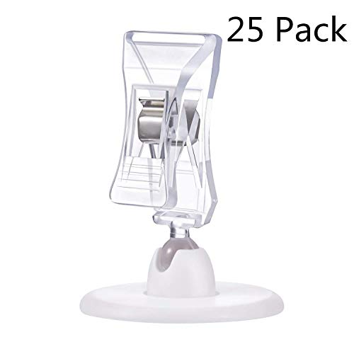 25 Pack Rotatable POP Display Sign Clips Merchandise Sign Clip Holder Stand Price Tag Clip by Adhesive Tape On Base