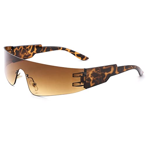 Image of COASION Wrap Around Sunglasses for Women Men Trendy Rimless Futuristic Shades Y2k Shield Flat Top Fashion Eyeglasses