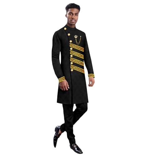 Men`s Suits Slim Fit Single Breasted Embroidery Blazer and Trousers Set Dashiki Outfits African Clothes