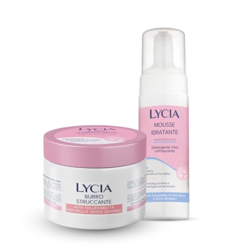 Lycia, Burro Struccante Idratante, con Burro di Karitè e Olio di Mandorle Dolci+ Lycia, Mousse Detergente Viso, Occhi e Labbra, Formula Delicata per Pelli Sensibili