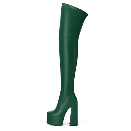 SKYSTERRY Women's Thigh High Boots Over The Knee Platform High Chunky Round Toe Heels Boots Side Zipper Sexy Comfortable Long Boots2