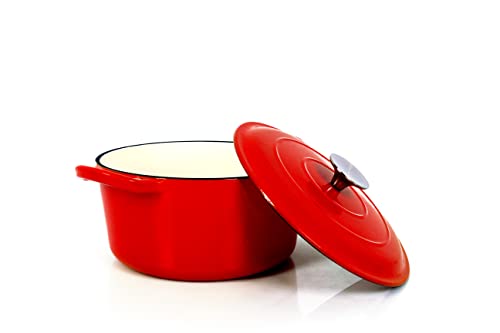 Echtwerk Schmortopf aus Gusseisen mit Emaille-Beschichtung, Brotbacktopf, Für Backöfen, Grill und Induktion geeignet, rot, 3,5 L, Ø 22,5 cm