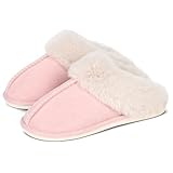 SNOWDROP Women's Slippers,Memory Foam Non-Slip Soft Warm And Cozy Fluffy Fuzzy Faux Fur Slippers,Indoor Outdoor House Slippers/Pink, 9-10