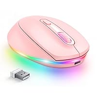 seenda Wireless Mouse, Rechargeable Light Up Mouse for Laptop, Small Cordless Mice with Quiet Click LED Rainbow Lights for PC Computer Kids Chromebook Windows Mac,Hot Pink