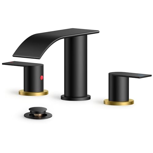 Robinet de lavabo cascade noir anti-éclaboussures pour vanité et évier à 3 trous