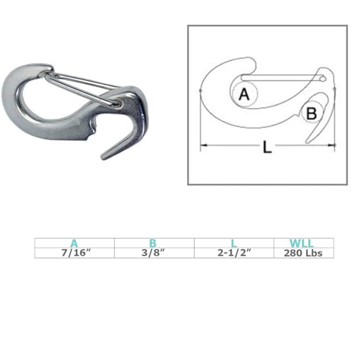 Prolinemax Marine Boat Stainless Steel T316 2-1/2''L Wire Lever Open End Snap 280 Lbs WLL