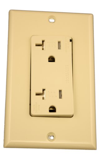 Image of Leviton 20 Amp, 125 Volt, Tamper Resistant, Decora Plus Duplex Surge Suppressor Receptacle, Straight Blade, Commercial, Self Grounding, T5380-I, Ivory