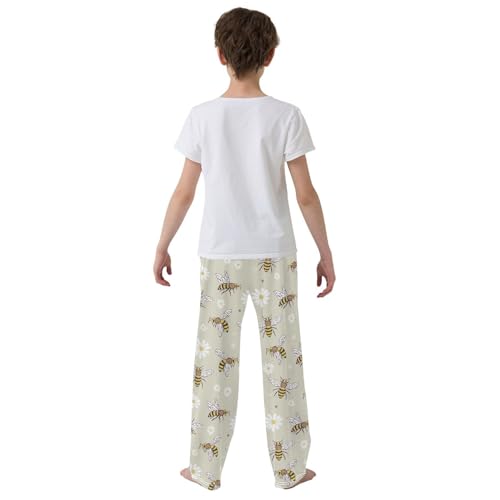 Bee and Daisy Florals Boys Long Pants Soft Trousers Elastic Waist Kids Lounge Bottoms with Pockets S-XL3