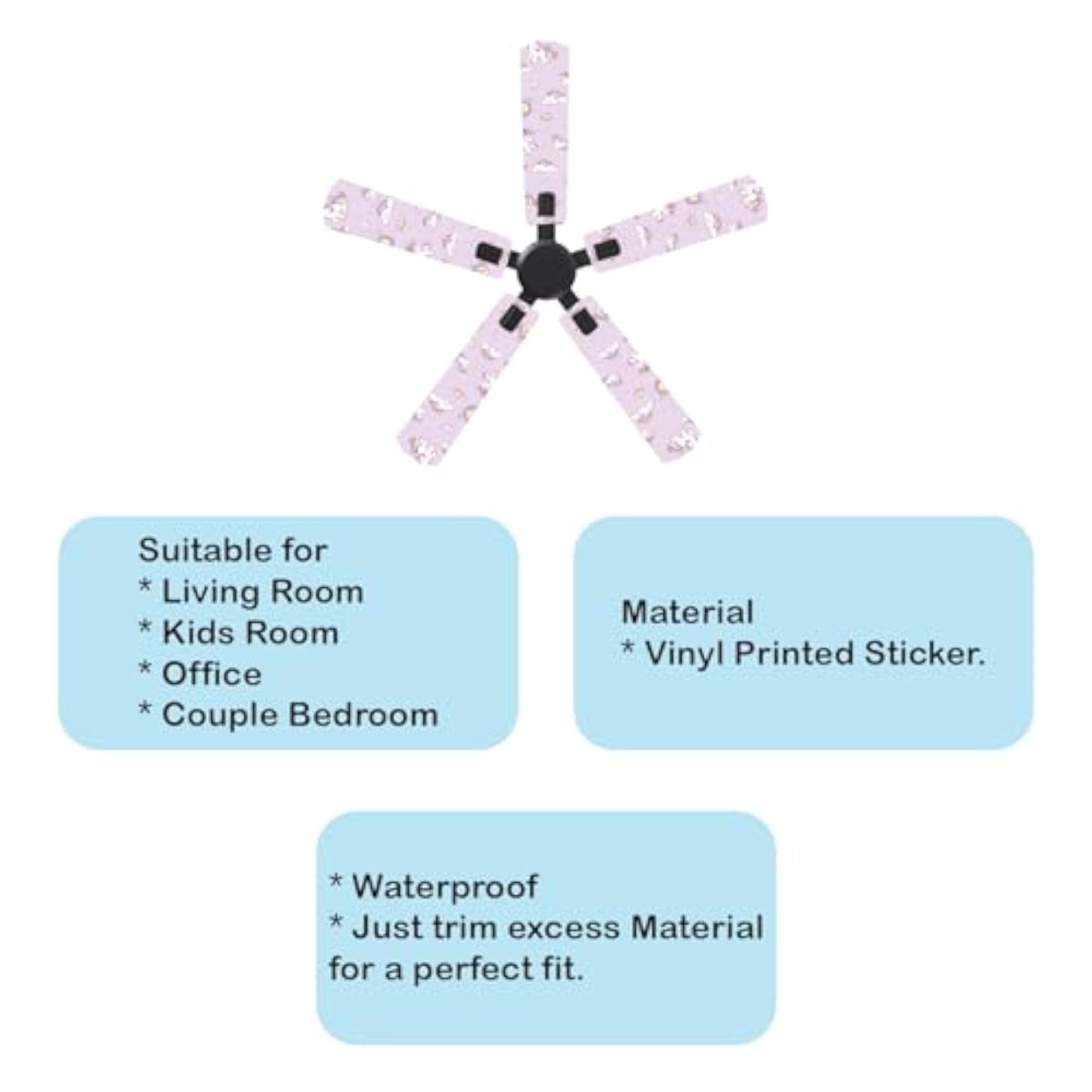 Unicorn Rainbow Vinyl Ceiling Fan Blade Cover Stickers