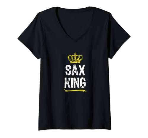 Mujer Sax King Men Boys Player Funny Cool Saxophone Saxophonist Camiseta Cuello V