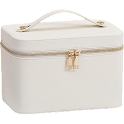 LEDライト付き メイクボックス 鏡付き Wapik 大容量 化粧ポーチ Type-C充電 PUレザー コスメ収納 持ち運び便利 コンパクト設計 おしゃれ アウトドア 旅行用 ホテルチェックイン 化粧品収納バッグ (A,L) (ホワイト,S)