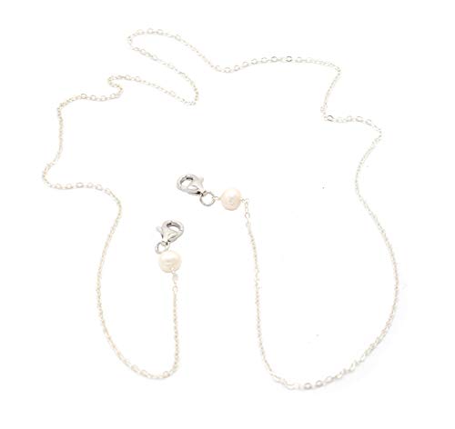 Sterling Silver and White Potato-shaped Cultured Freshwater (5.5-6mm) Pearl Mask Holder Chain, 24