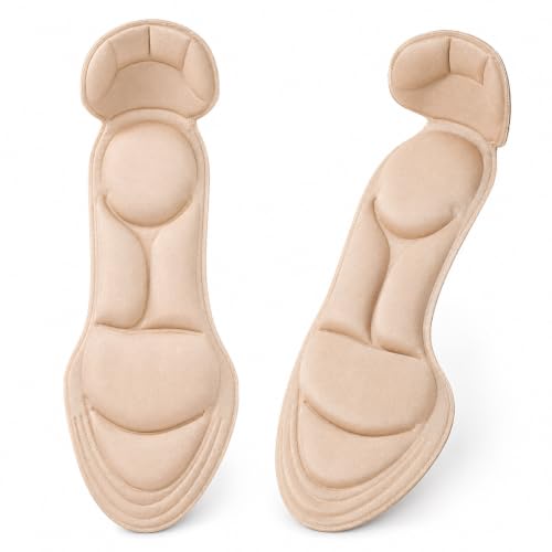Image of Heel Cushion Inserts for Women - Soft Sponge Shoe Pads for Loose Shoes, Arch & Metatarsal Pain Relief, Comfort Insoles for High Heels (Fits Women 4.5-9.5, Beige)