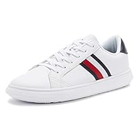 Tommy Hilfiger Men's Cupsole Leather Sneaker, White/Navy, EU 41/US 8