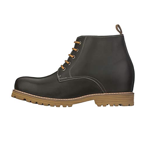 Image of CALTO Men's Invisible Height Increasing Elevator Shoes - Black Premium Leather Lace-up Round-toe Work Boots - 3.4 Inches Taller - S8750 - Size 8 D(M) US