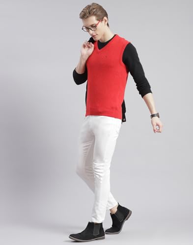 Image of Monte Carlo Off White Solid V Neck Sweater | Warm Woolen Pullover for Men | Soft Comfortable Knitted Winter Wear Sweater for Men's