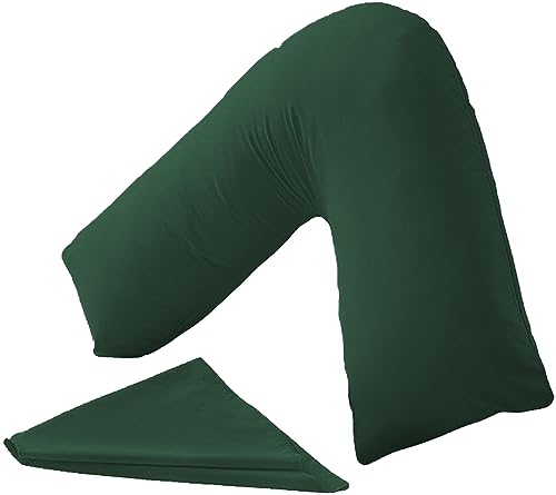 Linen Home® V Shaped Pillowcase Bottle Green Plain Soft Brushed Microfibre Easy Care, Orthopedic, Nursing, Maternity Neck Support V Pillow Case Cover Only (V Pillowcase, Bottle Green)