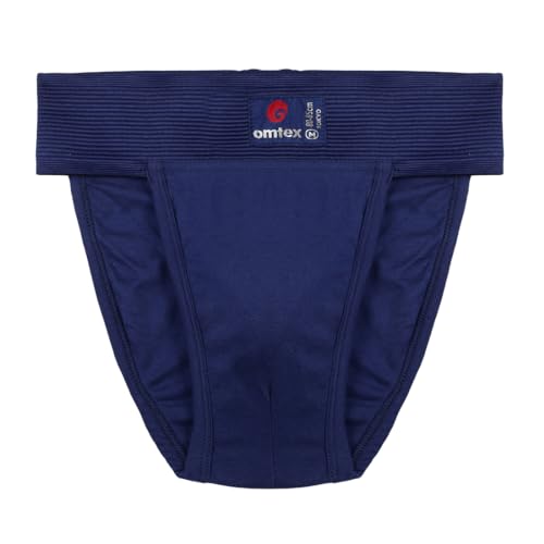 Omtex Men\'s Athletic Tokyo Stretchable Supporter Back Covered with Cup Pocket, Ideal for Workout and Sports Quick Dry Moisture Wicking Underwear Navy Blue - Small