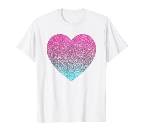 Glitter Heart T-Shirt Funny Girl's White/Purple/Yellow Tees #TOP1