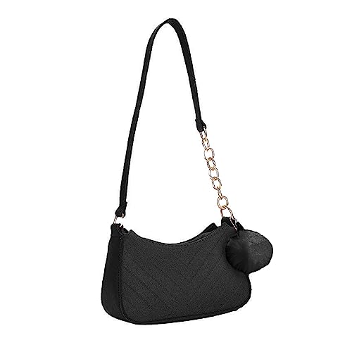 Women Felt Underarm Bag Vintage Solid Color Ladies Handbags Fashion Girls Small Shoulder Bags with, Black