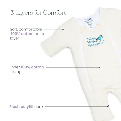 magic sleepsuit baby merlin39s cotton baby swaddle transition product - soft and cozy design double zipper for easy diaper changes promotes safe sleep 3-6 months - cream - small 12-18lbs