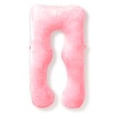 HUGMIN® ハグミン 抱き枕 だきまくら 【体圧分散ｘあらゆる寝姿勢に対応】全身を包み込む抱き枕【高さ調整可ｘ上質な肌触り】 授乳クッション【シングルベットで使えるｘ妊婦さんにもお勧め】【寝返りスムーズｘ洗えて清潔】【高級ギフトパッケージｘ補充綿付】 ｜ 約125×72㎝ ｜ ミニ ｜高級ベロア ｜ピンク