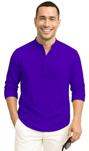 Image of DEEMOON Men's Cotton Blend Solid Regular Fit Full Sleeve Short Kurta | Men's Trendy Short Kurta