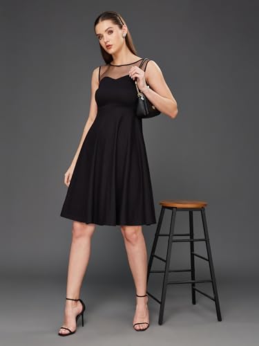 Image of Miss Chase Women's Round Neck Sleeveless Back Cut Out Bow Mini Skater Dress