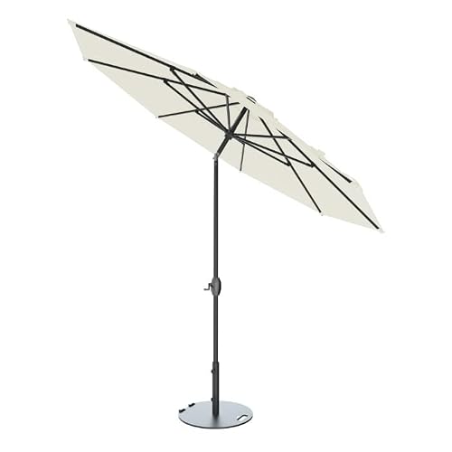 Midtown Umbrellas The Lean 8 Feet Outdoor Umbrella With Sunbrella Canvas Natural Acrylic Fabric - Auto-Tilt Aluminum Frame Patio Umbrella For Deck, Garden, Pool - Black Pole #TOP1