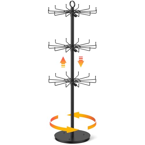 THYGIFTREE Présentoir Bijoux Rotatif à 3 Niveaux, Support de Bijoux Réglable avec 36 Crochets, Métal à Porte Bijoux Presentoir pour Vendeurs, Soporte...