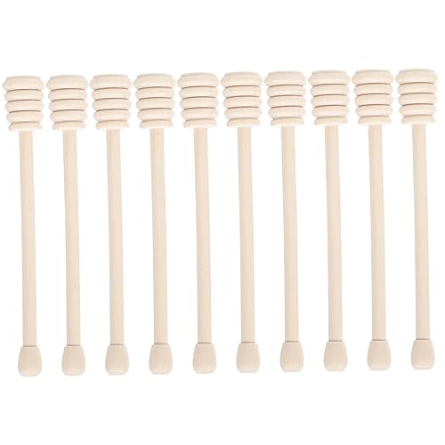 10pcs Honey Stirrer Jam Honey Jar Server Stick Honey Stirring Mini Whisk Honey Spreader Honey Spoon Coffee Stir Stick Honey Stir Wand Wooden Honey Stick Honey Rod Beige re-usable VINTORKY