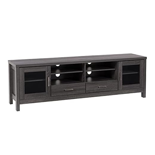 CorLiving Hollywood Contemporary Dark Gray Faux Wood TV Stand with Multiple Storage Options for TVs up to 85" - Modern Console Cabinet, Large Entertainment Center