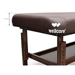 QUIRUMED WELLCORE Table de Massage Fixe en Bois avec Appui-Tête, 185-212 x 76 cm, Hauteur Réglable, Rembourrage 14 cm, avec Étagère Inférieure, Marron