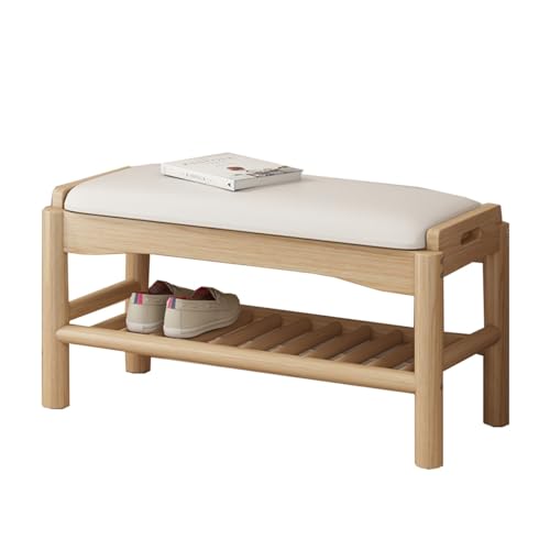 Banc étagère à chaussures en cuir rembourré avec rangement à 2 niveaux