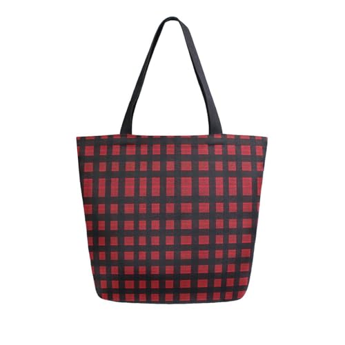Extra Large Shoulder Tote Bag for Beach Travel Weekender Gym Red Black Check Buffalo Reusable Grocery Canvas Shopping Bag2