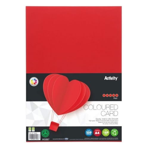 Premier Stationery A4 Red Coloured Card (160gsm). Pack of 50, Double-sided, A4 Card for printers, Perfect for kids art & craft card making activities, DIY Crafts, Scrapbooking and so much more.