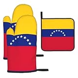 Flagge Venezuela Druck 3 Stück Ofenhandschuhe und Topflappen, Küchenhandschuh hoch hitzebeständig zum Backen, Grillen, Kochen