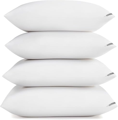 Image of Queen Size Pillows 4 Pack, Soft Firm Support for Side Back Stomach Sleepers | Set of 4 queen pillows with down-alternative fill. Plush yet resilient for side, back, or stomach sleepers.