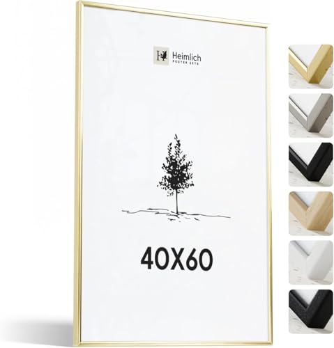 Heimlich® - Bilderrahmen - 40x60 cm, Aluminium, Gold - Mittlerer DIY-Collage-Rahmen mit Kunststofffolienabdeckung - Nur zur Wandmontage
