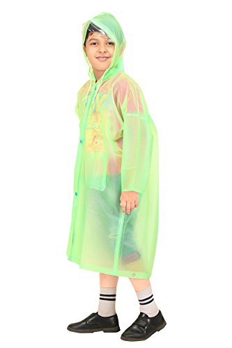 Image of Goodluck Kids Waterproof Knee-Length Raincoat for Boys & Girls - Transparent Hooded Rain Wear, Lightweight Reusable Rain Jacket with Front Button Closure for School, Travel & Outdoor Use