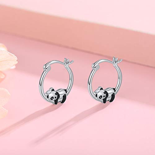 Hypoallergenic Panda Hoop Earrings For Women Girls Sterling Silver Small Animal Huggie Hoop Earrings For Sensitive Ears Panda Jewelry Mothers Day Gifts #TOP3