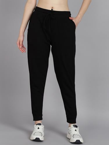 Image of Vogaan Women's Cotton Blend Regular Fit Track Pants | Drawstring Waist Solid Joggers | Super Combed Casual Joggers for Running & Gym