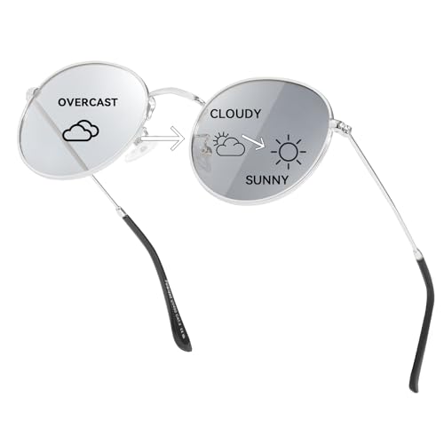 Tjutr Gafas De Sol Fotocromáticas Polarizadas Para Hombre, Redondas, Para Conducir, Protección Uv 400, Diseño De Marco De Metal, Silver Tjutr Gafas De Sol Fotocromáticas Polarizadas Para Hombre, Redondas, Para Conducir, Protección Uv 400, Diseño De Marco De Metal, Silver